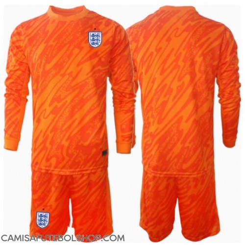 Camisa de time de futebol Inglaterra Goleiro Replicas 1º Equipamento Infantil Europeu 2024 Manga Comprida (+ Calças curtas)